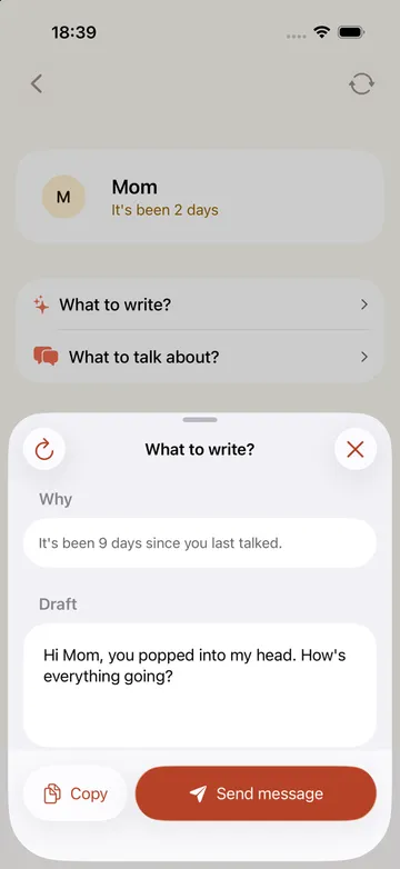 Message draft written on the device, ready to send