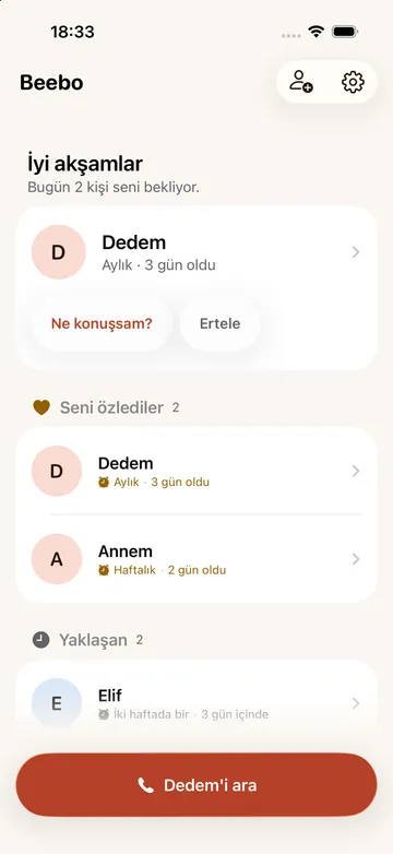 Ana ekran: senden haber bekleyenler ve Ara düğmesi